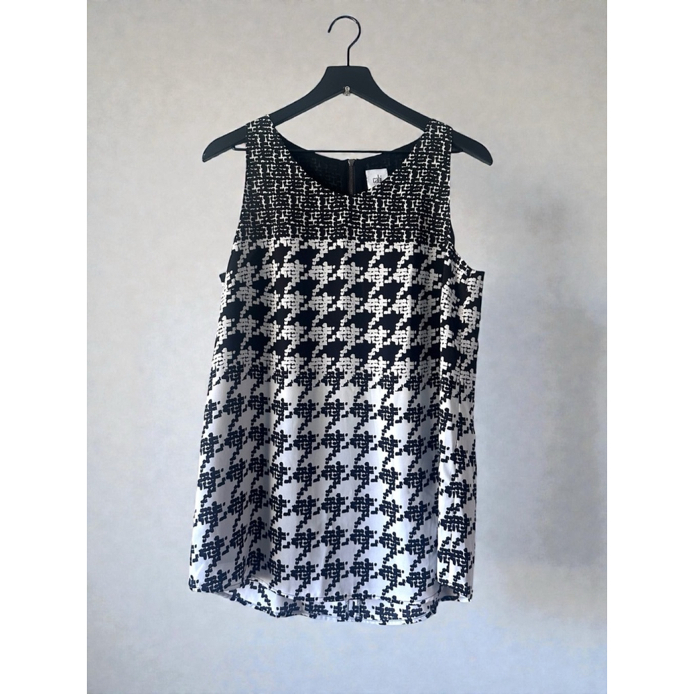 CAbi Black White Houndstooth Sleeveless Blouse Career Work Top Medium